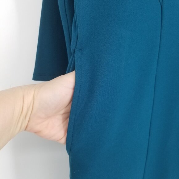 J.Jill Peacock Blue, Bell Sleeved Dress - Lovely, Tasteful Cut & Drape -M - Picture 2 of 6